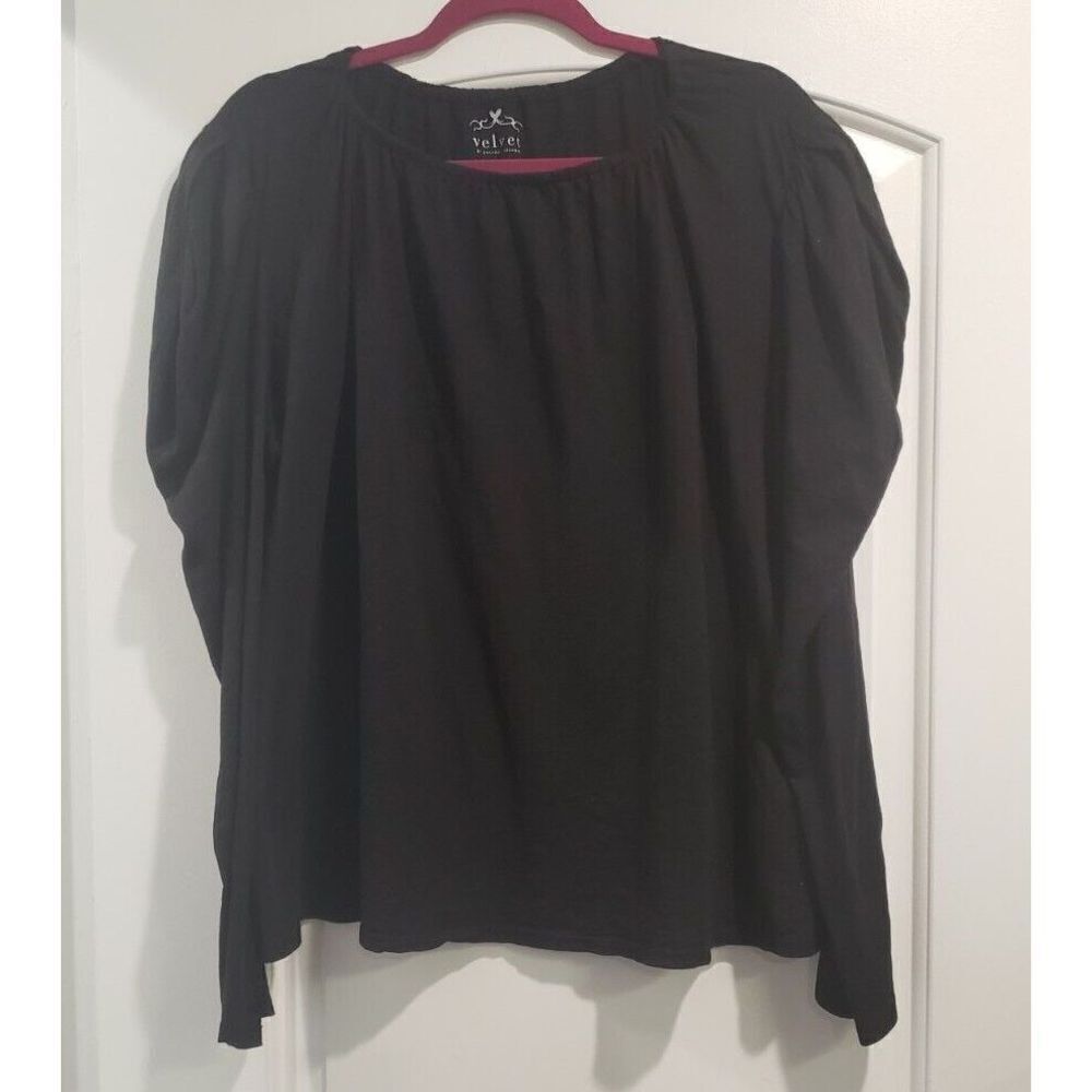 VELVET By Graham & Spencer Tracie Shirred Sleeve Top Black 2X NWT